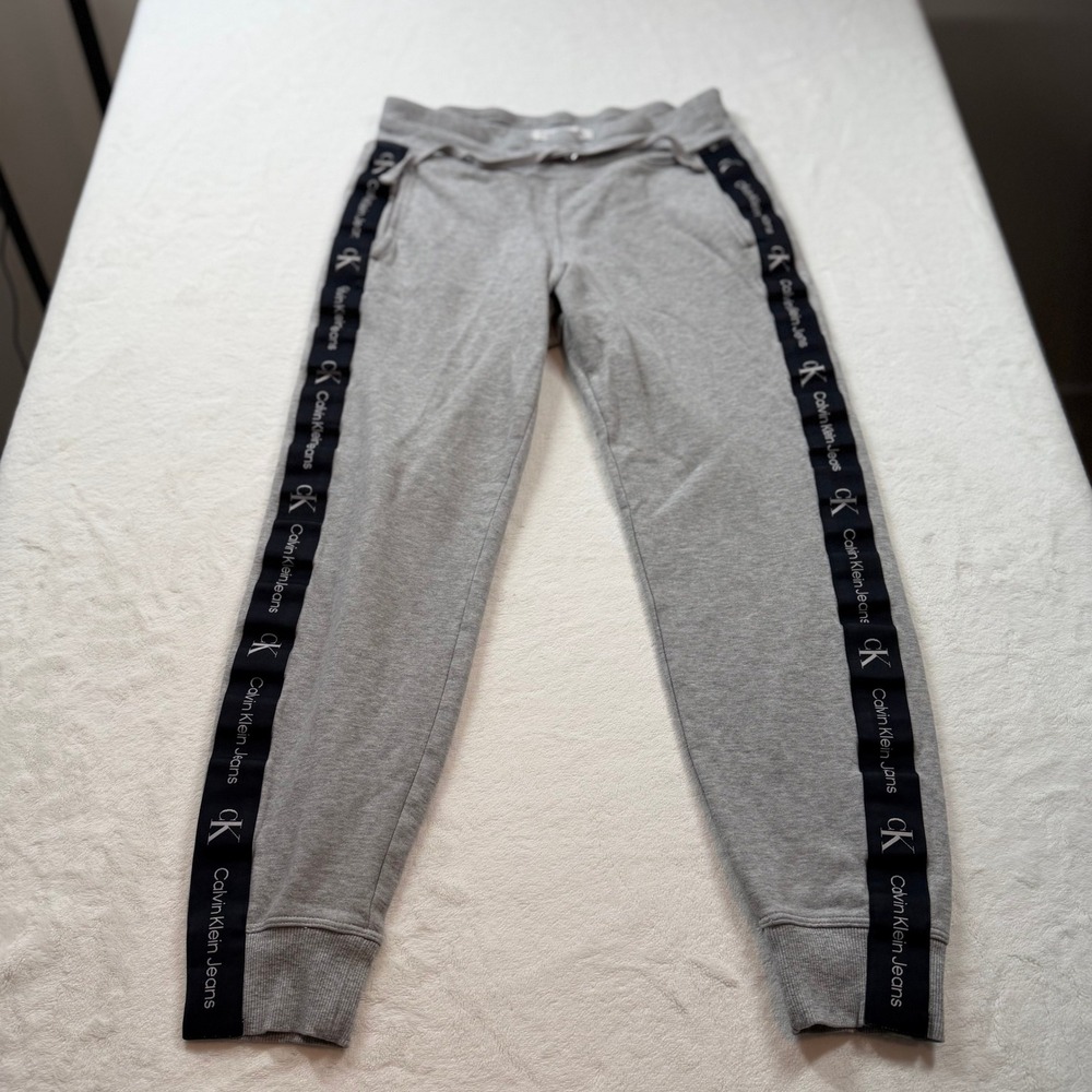 Calvin Klein Jeans Joggers Womens Small Gray Good Logo Tape Sweatpant CJGSGR3208